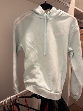 Adidas Light Blue Three-Stripe Hooded Sweatshirt